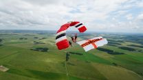 British Army Red Devils performed a jump for the England squad with a 200ft 'It's Coming Home' flag ahead of the Euro 2020 final (Picture: MOD). British Army Red Devils performed jump for England squad, giant 200ft ‘It’s Coming Home’ flag 09072021 Credit MOD