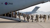 British troops board an RAF A400m at Kabul airport as UK's 20 year military mission in Afghanistan ends (Picture: MOD).