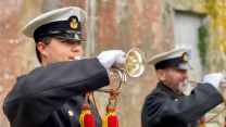 Buglers at an Armistice Day 2020 service on Drake's Island, Plymouth Sound.