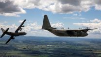 C-130J Hercules flying in a threeship formation as part of the Queens Jubilee Practice Flypast 24052022 CREDIT MOD Crown Copyright.jpg