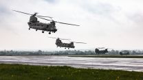 CH-47 Chinooks take off from Keevil Airfield after dropping off soldiers on Exercise Wessex Storm 28042023 CREDIT MOD Crown Copyright.jpg