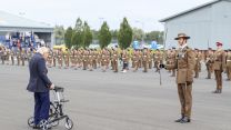 A month later in September 2020, the veteran returned to AFC Harrogate, inspecting soldiers at a passing out parade (Picture: PA).