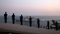 Carrier stike group engagement with Indian Armed Forces ends with traditional cheer ship 28102021 Credit HMSQE Twitter.jpeg