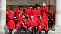Chelsea Pensioners taling at the Royal Hospital Chelsea's Founder's Day parade