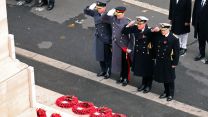 Chief of the Defence Staff, 1st Sea Lord, Chief of the General Staff, and Chief of the Air Staff at Remembrance Sunday event at the Cenotaph 13112022 CREDIT MOD Crown Copyright.jpg