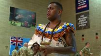 Commonwealh Day Celebration at Baker Barracks, Thorney Island -Gunner Natokalau of 12 Regiment Royal Artillery wore a traditional wedding dress representing Fiji 14032022 CREDIT BFBS 