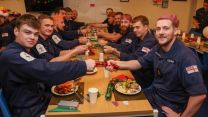Crew Christmas lunch onboard HMS Queen Elizabeth, 5 deckfilled with decorations 06122021 CREDIT HMS QE Twitter.jpg