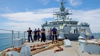 Crew onboard HMS Spey as the ship transits from the Atlantic Ocean entrance of the Panama Canal, heading to the Indo-Pacific region to provide a 5-year ongoing presence alongside HMS Tamar 021021 CREDIT MOD.jpg