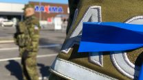 Troops spotted outside a local supermarket during the exercise in Estonia.