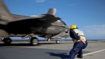F-35B Lightning II jets 617 Squadron and from US Marine Corps VMFA 211 embarked on the Royal Navy flagship HMS Queen Elizabeth have been conducting sorties 20210820 Credit MOD Crown Copyright.jpg