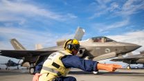 F-35B Lightning II jets of 617 Squadron and from US Marine Corps VMFA 211 embarked on the Royal Navy flagship HMS Queen Elizabeth have been conducting sorties 20210820 Credit MOD Crown Copyright.jpg