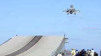 F35B Lightning Jets launching from HMS Queen Elizabeth for its first combat mission as the UK Carrier Strike Group joins the fight against ISIS