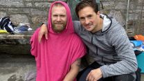 Former Royal Marine and triple amputee Mark Ormrod celebrated a charity 1km open water swim at the end of May. Former Royal Marine and triple amputee Mark Ormrod celebrated a charity 1km open water swim 28052021 Credit BFBS.jpeg