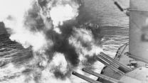 USS Nevada (BB-36) opens fire on positions ashore during the landings on Utah Beach, D-Day
