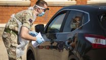 Grenadier Guards at vehicle based COVID19 Coronavirus mobile testing site in Dulwich 