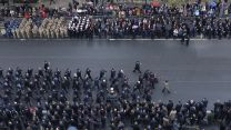Groups begin to make their way from the Parade Ground of Horseguards to Whitehall as part of a Remembrance Sunday marchpast (Picture: MOD).