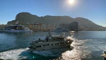 The new Royal Navy patrol boat, HMS Cutlass, worth £5m, sailed in to Gibraltar (Picture: MOD). HMS Cutlass passes super yachts in Gibraltar harbour as she debuts on the Rock 181121 CREDIT MOD.jpg