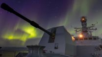 Navy warship HMS Lancaster at the centre of a spectacular Northern Lights show during a patrol in the Arctic (Picture: Royal Navy). HMS Lancaster surrounded by Northern Lights in the Arctic 270921 CREDIT ROYAL NAVY.jpg