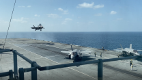 HMS Queen Elizabeth docking in Oman F35 landing 04112021 Credit BFBS.PNG