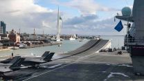 HMS Queen Elizabeth sailed from Portsmouth under the Nato's blue flag 09112023 Credit Royal Navy