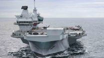 HMS Queen Elizabeth with 'blue nose' painted on bullrings to denote she has sailed north of Artic Circle 09112023 CREDIT Royal Navy