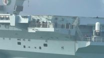 HMS Queen Elizabeth's crew receive a send off as they head for the USA 07092022 CREDIT BFBS.JPG