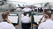 HMS Queen Elizabeth's ship's band plays during a capability demonstration (Picture: MOD).
