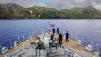 HMS Spey off the Pitcairn Islands where crew delivered COVID vaccines and dental treatment DATE UPLOADED 040322 CREDIT ROYAL NAVY