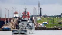 HMS Tamar transiting from the Atlantic Ocean entrance of the Panama Canal as the ship heads on a 5-year ongoing presence in the Indo-Pacific region alongside HMS Spey 021021 CREDIT MOD.jpg