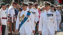 HRH (left) The Governor of Gibraltar (right) at The Queen’s Birthday Parade in front of The Earl and Countess 09062022 CREDIT MOD Crown.jpg