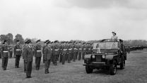 HRH Princess Elizabeth inspects the parade after presenting the first King's Colour of the Royal Air Force 