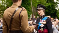 HRH The Princess Royal speaks to soldier at 2 Signal Regiment York Freedom Parade 19052022 CREDIT MOD Crown Copyright.jpg
