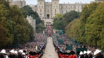 	Her Majesty Queen Elizabeth II is driven along the “long walk” in her State Hearse in Windsor during Her Majesty's state funeral