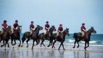 Household Cavalry on the beach in Norfolk - behind shot 050719 Credit MOD