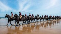 Household Cavalry on the beach in Norfolk training 050719 Credit MOD