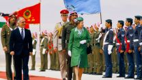 The Queen reviewing troops in Jordan with King Hussein in 1984 (Picture: Peter Jordan/Alamy Stock Photo). The Queen reviewing troops in Jordan with King Hussein in 1984 (Picture: Peter Jordan/Alamy Stock Photo).