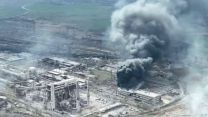  Smoke rises from the Azovstal Steel Works under Russian bombardment