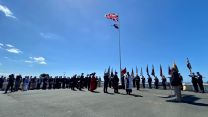 In Plymouth The Falklands flag and the union flag raised in the city to honour the courage and commitment of those who served 14062022 CREDIT BFBS.jpg