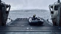 Inflatable Raiding Craft on the back of a landing craft on NATO's Exercise Cold Response 