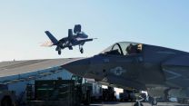 Italy became the first European NATO ally to operate fighter jets from HMS Queen Elizabeth's flight deck (Picture: MOD). Italian F-35B Lightning Jet launching from HMS Queen Elizabeth 211121 CREDIT MOD.jpg
