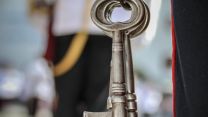 Keys and military personnel pictured during the Queen's birthday rehearsals (Picture: MOD Gibraltar).