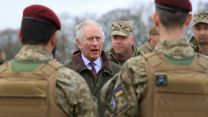 King Charles visiting Ukrainian troops training in Wiltshire 220223 CREDIT MOD