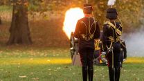 King’s Troop Royal Horse Artillery firing a 41 Gun Salute to mark Prince Charles' birthday in Green Park, London