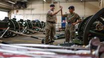 King’s Troop Royal Horse Artillery, here make final preparations at Regents Park Barracks, for HM Queen Elizabeth II procession in London.jpg
