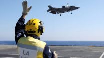 LA Dawson recovers an F35B Lightning Jets as it returns to HMS Queen Elizabeth 