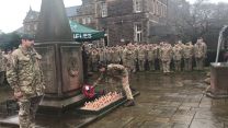 Laying a wreath on Armistice Day at 3 Rifles memorial garden at Redford Barracks, Edinburgh.