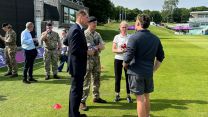 Major General James Sales and representatives of Army Sport tours the sports facilities at Loughborough University after singing a new partnership agreement which will benefit elite sporting soldiers and students alike