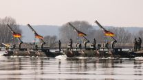 M3 Amphibious Bridging Vehicles conduct a second rehearsal of the vehicle river crossing, German army 03032024 CREDIT MOD