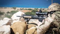 Member of RAF’s 1 Squadron Force Protection exercising in Cyprus with the L129A1 Sharpshooter rifle