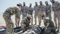 Members of 16 Air Assualt Brigade and the Kuwaiti Land Force undertaking casualty care training on Exercise Desert Warrior